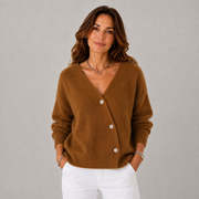 Women's Button-Front Ribbed Cropped Cardigan in Brown