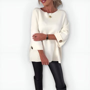 Women's Crewneck Oversized Three-Quarter-Sleeve Sweater in White