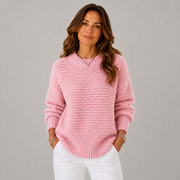 Women's Crewneck Ribbed Oversized Sweater in Pink