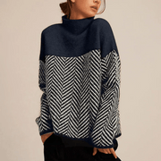 Women's Oversized Panelled Turtleneck Sweater in Blue