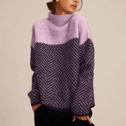 Women's Oversized Panelled Turtleneck Sweater in Light Purple