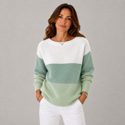 Women's Colorblock Crewneck Ribbed Sweater in Green
