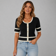 Women's Button-Front Cropped Slim-Fit Cardigan in Black