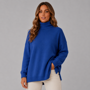 Women's Relaxed Ribbed Turtleneck Sweater in Blue