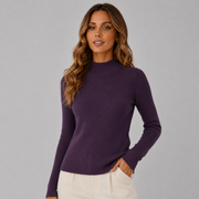 Women's Mock-Neck Ribbed Sweater in Purple