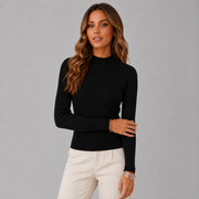 Women's Mock-Neck Ribbed Sweater in Black