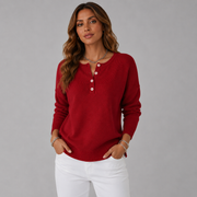 Women's V-Neck Ribbed Oversized Sweater in Red