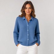 Women's Classic Button-Front Knit Cardigan in Dark Blue