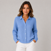 Women's Classic Button-Front Knit Cardigan in Blue