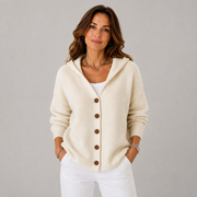 Women's Button-Front Oversized Hooded Cardigan in Beige