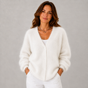 Women's V-Neck Brushed Oversized Sweater in White