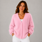 Women's V-Neck Brushed Oversized Sweater in Pink