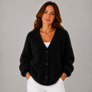 Women's V-Neck Brushed Oversized Sweater in Black