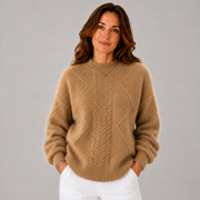Women's Mock-Neck Cable-Knit Twist-Knit Sweater in Brown