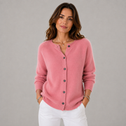 Women's Crewneck Oversized Button-Front Sweater in Pink
