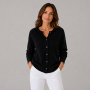 Women's Crewneck Oversized Button-Front Sweater in Black