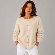 Women's Crewneck Oversized Button-Front Sweater in Beige