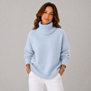 Women's Soft High-Neck Knit Sweater in Blue