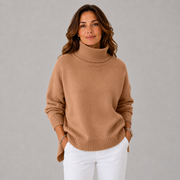 Women's Soft High-Neck Knit Sweater in Brown