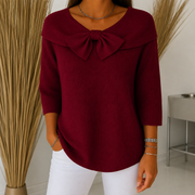Women's Round-Neck Winter Knit Sweater in Red