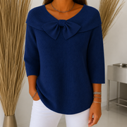 Women's Round-Neck Winter Knit Sweater in Dark Blue