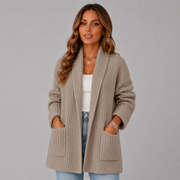 Women's Chunky-Knit Longline Oversized Cardigan in Camel
