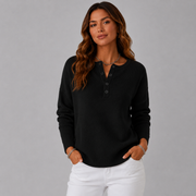 Women's V-Neck Ribbed Oversized Sweater in Black