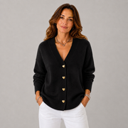 Women's Button-Front Ribbed Oversized Cardigan in Black
