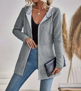 Women's Oversized Zip-Up Pocket Knit Hoodie in Grey, on model