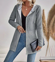 Women's Oversized Zip-Up Pocket Knit Hoodie in Grey