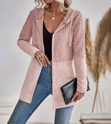 Women's Oversized Zip-Up Pocket Knit Hoodie in Pink, on model