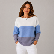 Women's Colorblock Crewneck Ribbed Sweater in Blue