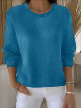 Women's Long-Sleeve Everyday Knit Sweater in Blue, on model