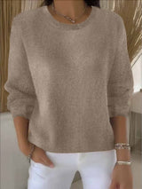 Women's Long-Sleeve Everyday Knit Sweater in Khaki, on model