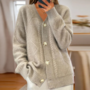 Women's Cable-Knit Oversized Cardigan in Grey