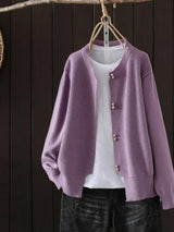 Women's Everyday Knit Cardigan in Purple, on model