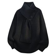 Women's Ribbed Panelled Asymmetric Turtleneck Sweater in Black