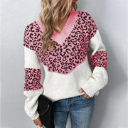 Women's Leopard-Print V-Neck Sweater in Pink
