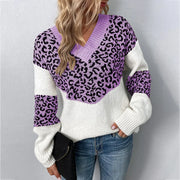 Women's Leopard-Print V-Neck Sweater in Purple
