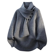 Women's Ribbed Panelled Asymmetric Turtleneck Sweater in Gray