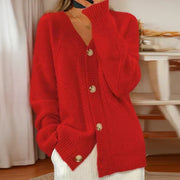 Women's Cable-Knit Oversized Cardigan in Red