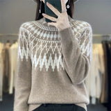 Women's Crewneck Relaxed Knit Sweater in Beige, on model