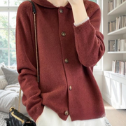 Women's Relaxed-Fit Collared Knit Cardigan in Red