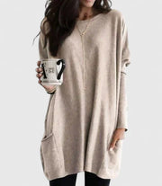 Women's Longline Oversized Pocket Sweater in Beige