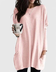 Women's Longline Oversized Pocket Sweater in Pink