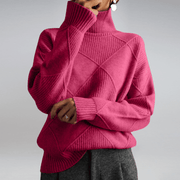 Women's Ribbed Oversized Panelled Turtleneck Sweater in Pink