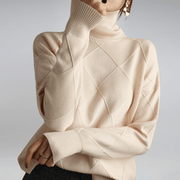 Women's Ribbed Oversized Panelled Turtleneck Sweater in Beige