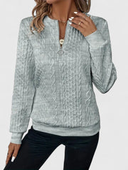 Women's Ribbed Zip-Up Turtleneck Sweater in Gray