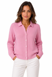 Women's Classic Button-Front Knit Cardigan in Pink
