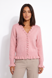 Women's Button-Front Brushed Oversized Cardigan in Pink